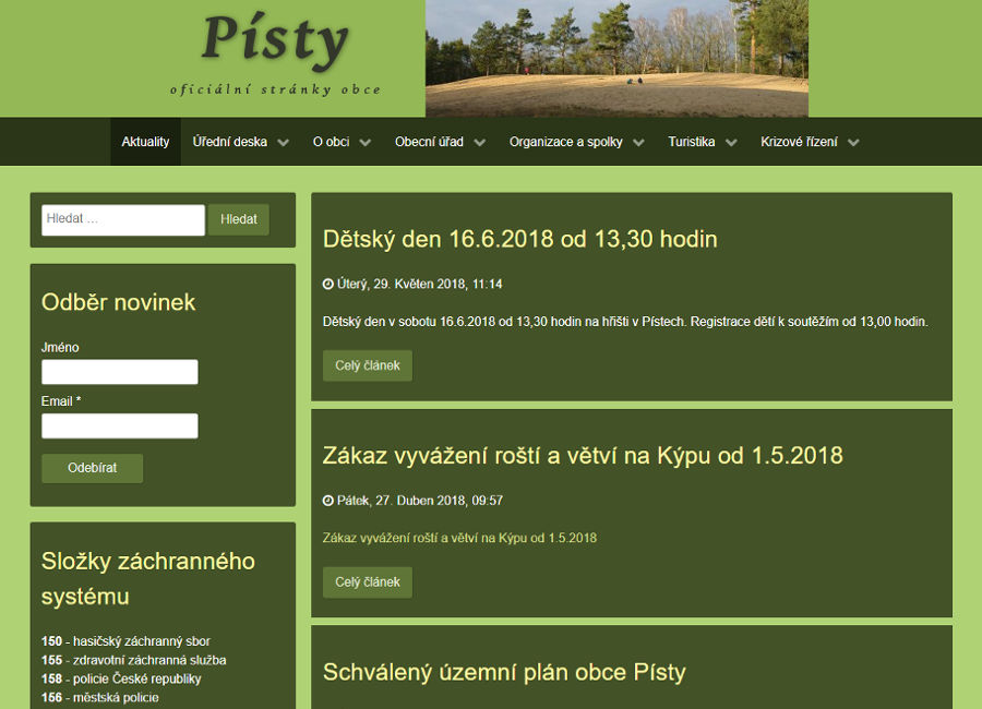 Webové stránky obce Písty